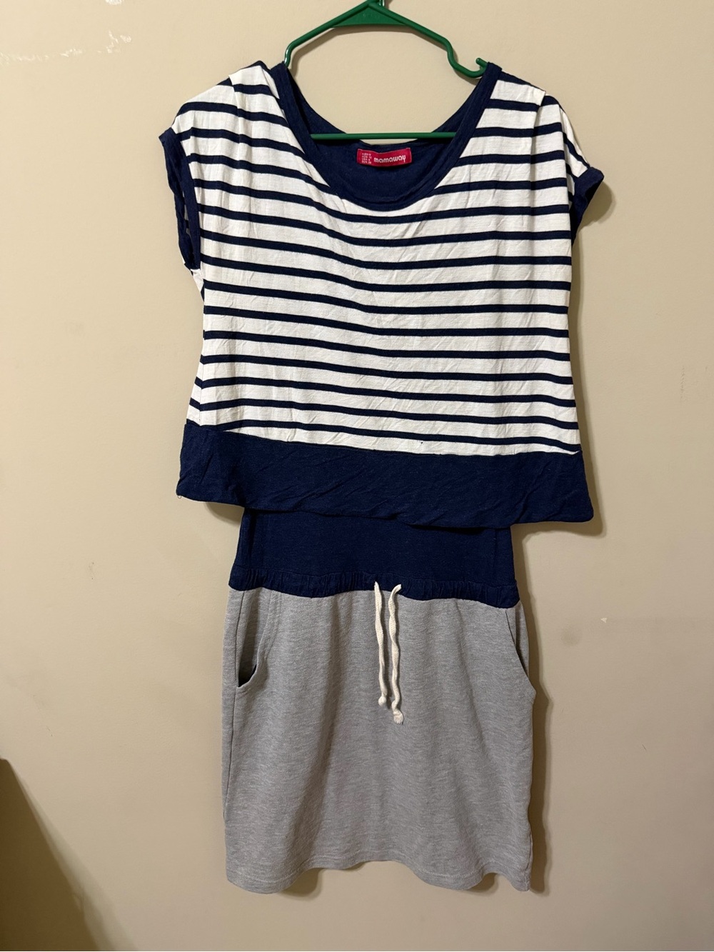 Mamaway maternity Striped Navy & White Casual Dress nursing top knit cozy size 8